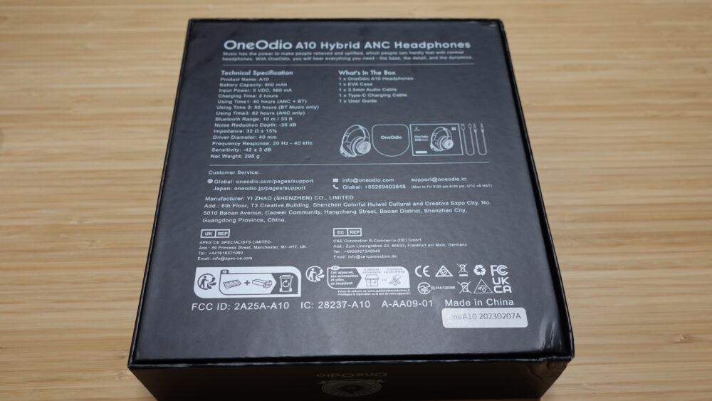OneOdio A10の箱裏