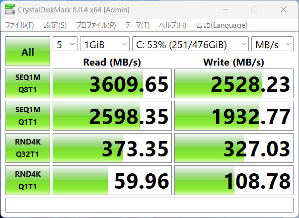 GALLERIA RL5R-G165のSSDベンチ 