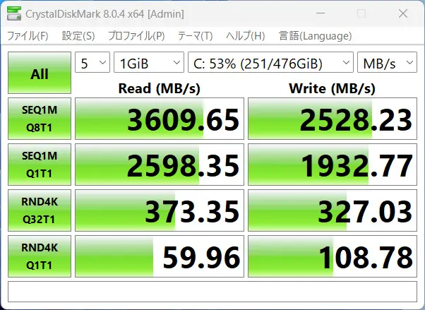 GALLERIA RL5R-G165のSSDベンチ 