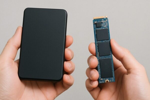 PS5向けにおすすめされるM.2 SSDと2.5インチ外付けSSDを比較して持っている手元