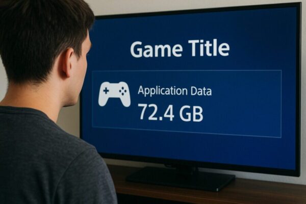 PS5でゲームのインストール容量をテレビ画面で確認している様子