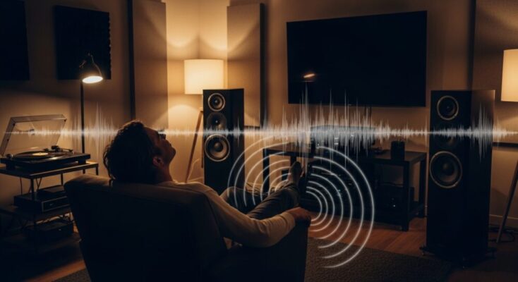 部屋で大音量の低音を楽しむユーザー