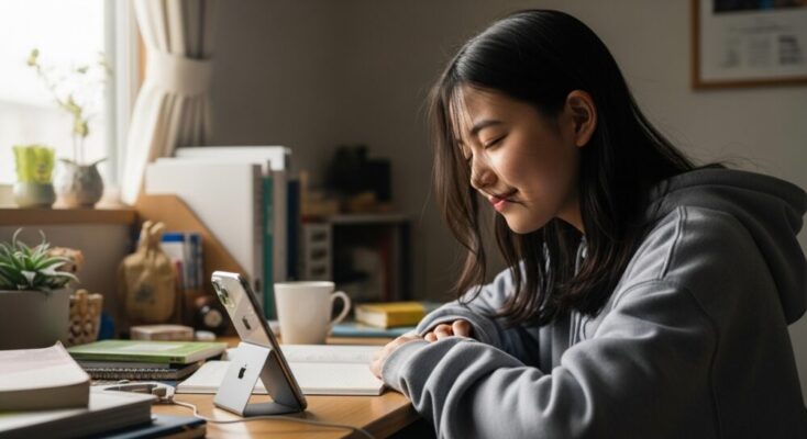 iPhoneで音楽を楽しんでいる